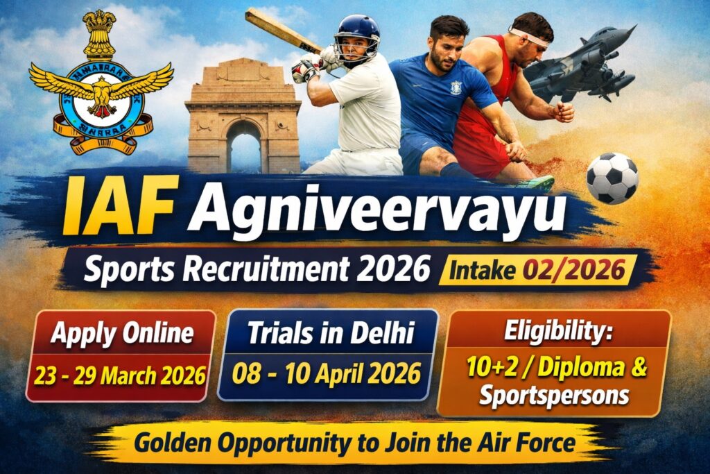 IAF Agniveervayu Sports Recruitment 2026 – Intake 02/2026 Online Form (Apply 23–29 March) iar